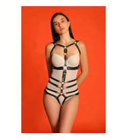 Ağı Açık Göğüs Altı Kemerli Fantazi Deri Body Harness (Siyah)