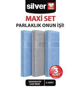3'lü Mikrofiber Cam Bezi Gri Mavi 40x40 cm İz Bırakmayan Sihirli Temizlik Bezi Seti