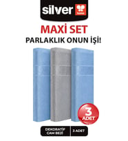 3'lü Mikrofiber Cam Bezi Gri Mavi 40x40 cm İz Bırakmayan Sihirli Temizlik Bezi Seti
