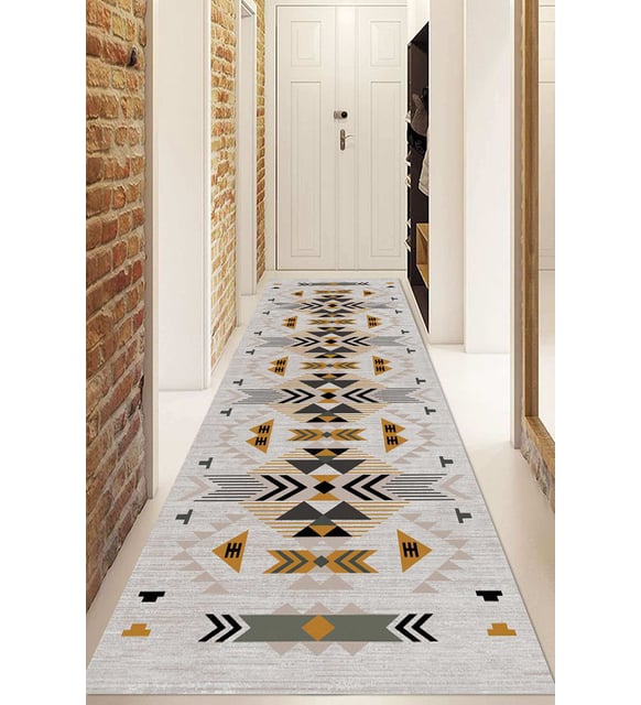 Dijital Baskılı Kaymaz Taban Yıkanabilir Modern Yolluk Ve Koridor Halısı NDU-SD-1103 (Gri)