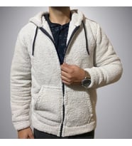 Erkek Beyaz Peluş Kapüşonlu Hırka