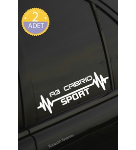 Audi A3 Cabrio Nabız Kalp Atışı Ritim A3 Cabrio Araç Uyumlu Oto Sticker 2 Adet Beyaz 20*7CM