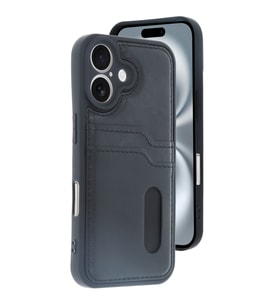 iPhone 16 Kılıf Sara Kartvizitli Deri Kılıf - Siyah