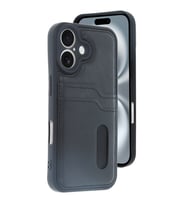iPhone 16 Kılıf Sara Kartvizitli Deri Kılıf - Siyah