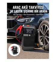 Mey İthalat® Araç İçin 4 Fonksiyonlu Akü Takviye ve Lastik Şişirme Cihazı Yeni Nesil
