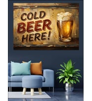 Cold Beer Here Retro Tabela Dekoratif Kanvas - Mdf Ahşap Tablo