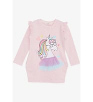 Breeze Kız Çocuk Uzun Kollu Elbise Unicorn Baskılı 1.5-5 Yaş, Somon Melanj