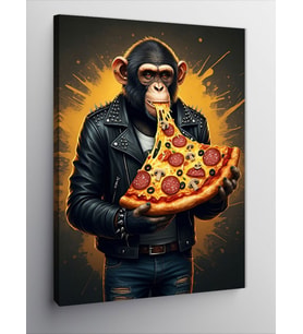 Kanvas Tablo Pizza Yiyen Maymun