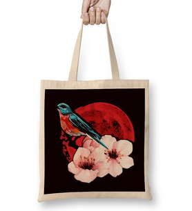 Sakura Japan Cherry Blossom Tree Nature Japanese Art Bird Bez Çanta Uzun Saplı