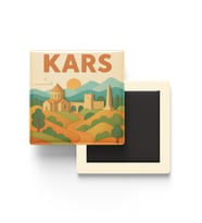 Kars - Memleket Temalı - Paper Cut Art - Baskılı Buzdolap Magneti Kare - 9x9 cm