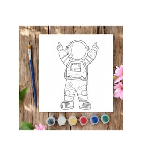 20x20 Tuval Boyama Seti Çocuklar İçin Etkinlik Astronot Tuval Boyama Seti (Siyah - Beyaz)