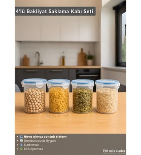 Erzak Saklama Kabı Seti 4'lü Bpa Free Gıda Kutusu Bpa Free Hava Almaz 750 ml