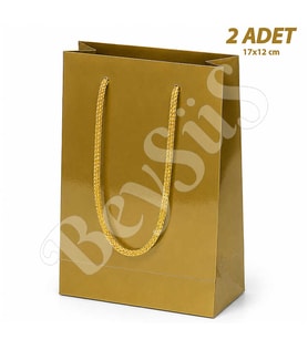17x12 cm Parlak Kağıt Çanta Gold 2 Adet
