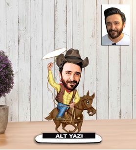Kisiye Özel Karikatür Erkek kovboy, AT binen Biblo