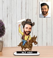 Kisiye Özel Karikatür Erkek kovboy, AT binen Biblo