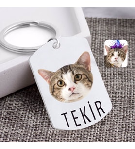 BK Gift Kişiye Özel Evcil Dost Kedi Pleksi Anahtarlık (Beyaz)