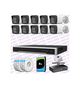 Provzen Hikvision 10 IP 4MP Hibrit ColorVu Güvenlik Kamerası Seti Olay Anında bildirim