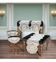 Alya Model Altın 5 Parça Dantelli Salon Takımı Masa Örtüsü Runner Seti