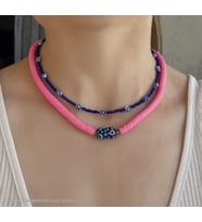 FİMO BONCUKLU MURANO BALIKLI PEMBE MAVİ ÇİÇEKLİ KOLYE SETİ 2Lİ (Çiçek Pembe)