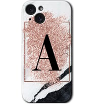 İphone 15 Plus Kılıf HD Desen Baskılı Kılıf - Pembe Mermer Desenli A Harfi