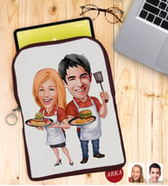 BK Gift Kişiye Özel Sevgililer Karikatürlü Taşınabilir Koruyucu Tablet Kılıfı & Organizer Çanta - Bordo-57