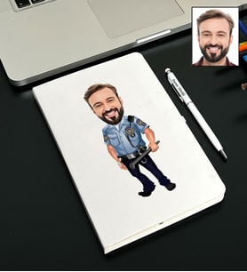 Kişiye Özel Polis Tasarımlı Karikatürlü Beyaz Defter Kalem Seti 119