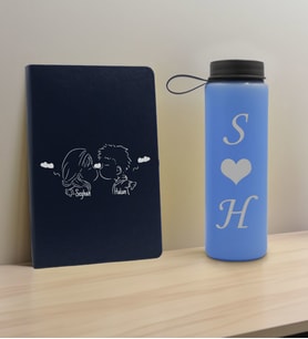 BK Gift Sevgiliye Özel İsimli Lacivert Defter ve Mavi Cam Matara Hediye Seti-3, Sevgiliye Hediye, Sevgililer Günü, Yeni İş Hediyesi