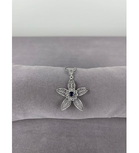 Telkari Safir Taşlı Yıldız Gümüş Kadın Kolye