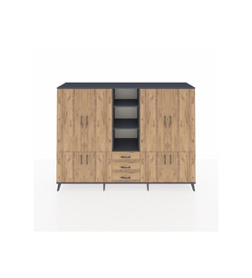 Hyperion Dolap 11 Raflı 3 Çekmeceli 8 Kapaklı 220x44x163 Antrasit-Çam