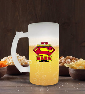 BK Gift Kişiye Özel Süper Baba Tasarımlı Buzlu Cam Bira Bardağı 50cl-3 (Beyaz)
