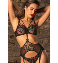 Pilelistore  Grace Garter Lace Belt , Kadın Siyah Çiçekli Güpür Şık Jartiyer (Ten)
