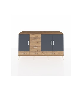 Kronos Konsol 4 Raflı 5 Çekmeceli 3 Kapaklı 176x59x99 Çam-Antrasit/Çam