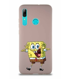 Huawei P Smart 2019 Soft Premier Kapak Sünger Bob Tasarımlı Silikon Kılıf - Pudra (Şeffaf)