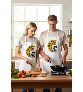 Unisex Mutfak Aşçı Önlüğü Kafatası Pizza Baskılı Grafik Tasarım Sanat Yönelimli Rahat Günlük Modern