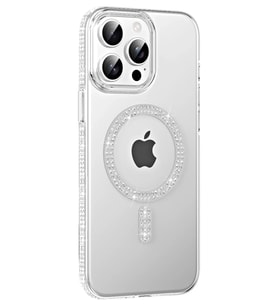iPhone 14 Pro Max Move Taşlı Magsafe Kapak - Gümüş