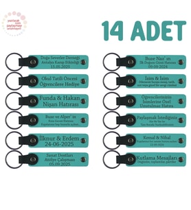 Sanat Atölyesi Katılımcılarına Hatıra 14'lü Set, Kişiye Özgü Deri Hediyelik Anahtarlık, Koyu Turkuaz