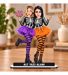 Kişiye Özel Halloween Arkadaş Karikatürlü 18 cm MDF Masaüstü Biblo - Arkadaşa Hediye Arkadaşa Doğum Günü Hediyesi