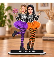 Kişiye Özel Halloween Arkadaş Karikatürlü 18 cm MDF Masaüstü Biblo - Arkadaşa Hediye Arkadaşa Doğum Günü Hediyesi