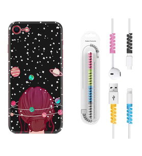 Apple iPhone 5 6 7 8 Plus Se XR Kılıf Kablo Koruma Spiral Silikon Space Woman 1311