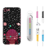 Apple iPhone 5 6 7 8 Plus Se XR Kılıf Kablo Koruma Spiral Silikon Space Woman 1311