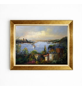 Tablore Klasik İstanbul Boğazı Ve Deniz Manzaralı Yağlı Boya Dokulu Çerçeveli Tablo