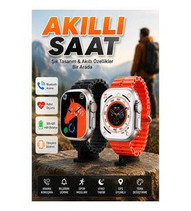 Ultra Smart Watch 45 mm Akıllı Saat – Gümüş Kasa, Siyah Kordon ve Titreşimli Bildirim
