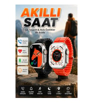 Ultra Smart Watch 45 mm Akıllı Saat – Gümüş Kasa, Siyah Kordon ve Titreşimli Bildirim