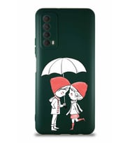Huawei P Smart 2021 Soft Premier Kapak Aşk Tasarımlı Silikon Kılıf - Yeşil (Şeffaf)