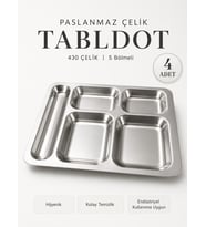 Beylini 430 Çelik 5 Gözlü Tabldot Tabak Paslanmaz Çelik Self Servis Faturalı Garantili Fabrika Okul Ev Hastane Kırılmaz Metal Servis Tabağı 10 Adet