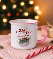 BK Gift Kişiye Özel İsimli Yılbaşı Tasarımlı Pembe Emaye Kupa Bardak -3, Arkadaşa Hediye, Yeni Yıl Hediyesi
