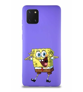 Samsung Galaxy A81 Soft Premier Kapak Sünger Bob Tasarımlı Silikon Kılıf - Mor (Şeffaf)