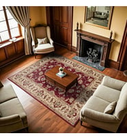 Bordo Halı Dijital Baskılı Klasik Stil Çiçekli Salon Halısı Kaymaz Tabanda Konforlu Seçenek