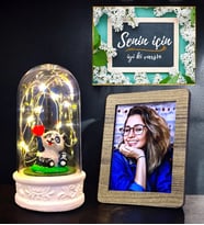 Kişiye Özel Fotoğraflı Led Işıklı Fanus  Mutlu Pandalı Melekli