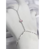 Gümüş Renk Pirinç Zirkon Taşlı Pembe Kalp Model Şahmeran TJ-SN772